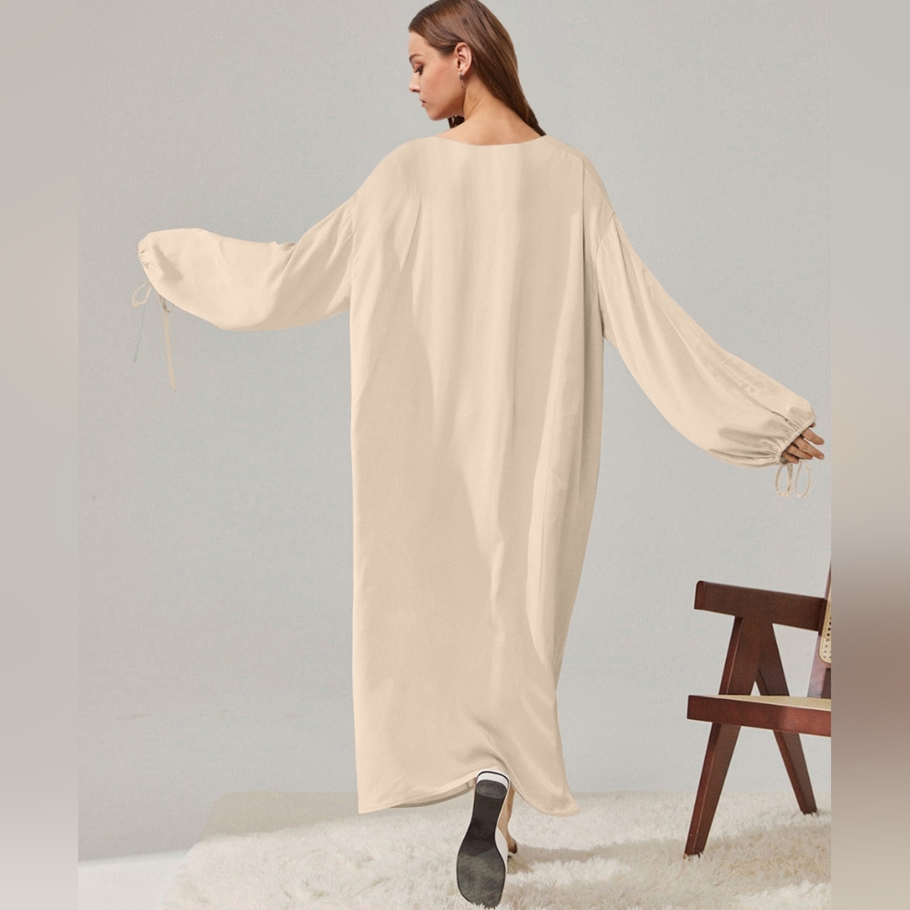 NEW Roomy Drawstring Detail Sleepwear Gown (Linen) - Lattelier - Picture 4 of 11